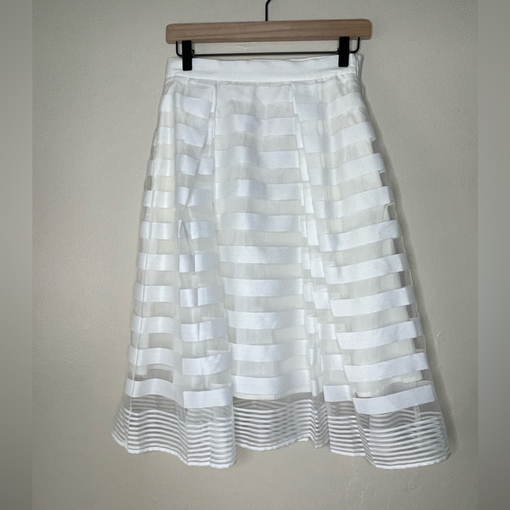 Milly women’s white Stripped Pleated Chiffon A line skirt
